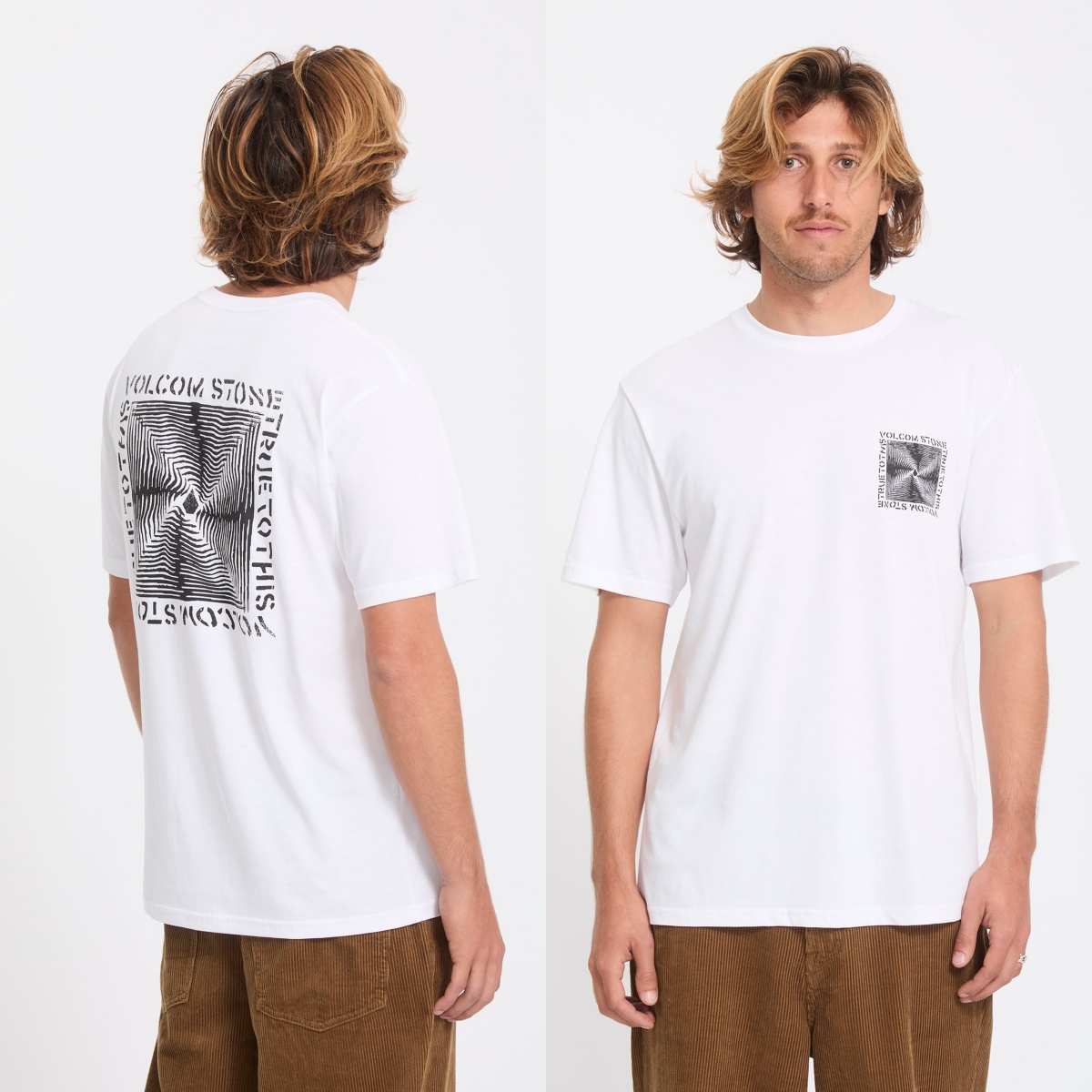 Streetwear Brand Tees - ホワイト・ヴォイドストーン Volcom アウトドア・エクストリームスポーツ・トレンドブランド・グラフィックTシャツ、綿素材、メンズ・レディース、スケーター、サーファー、ストリートウェア