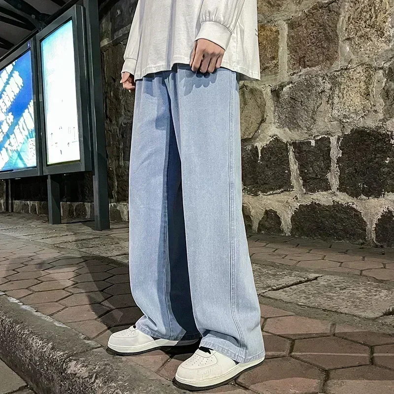 Streetwear Brand Denim - 韓国風ストリートウェア、最新トレンドのゆったりとしたカジュアルなメンズジーンズ、ハイストリート、原宿スタイル、デニムパンツ、メンズブランド、黒、グレー、青。