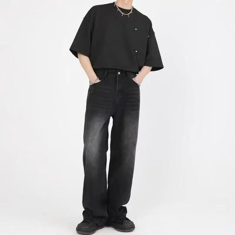 韓国ファッション メンズ ワイドレッグジーンズ 2025年秋 - Streetwear Brand Denim のレビューと価格